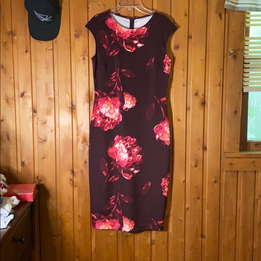 Pink/red flower dress. Size large- fit like medium